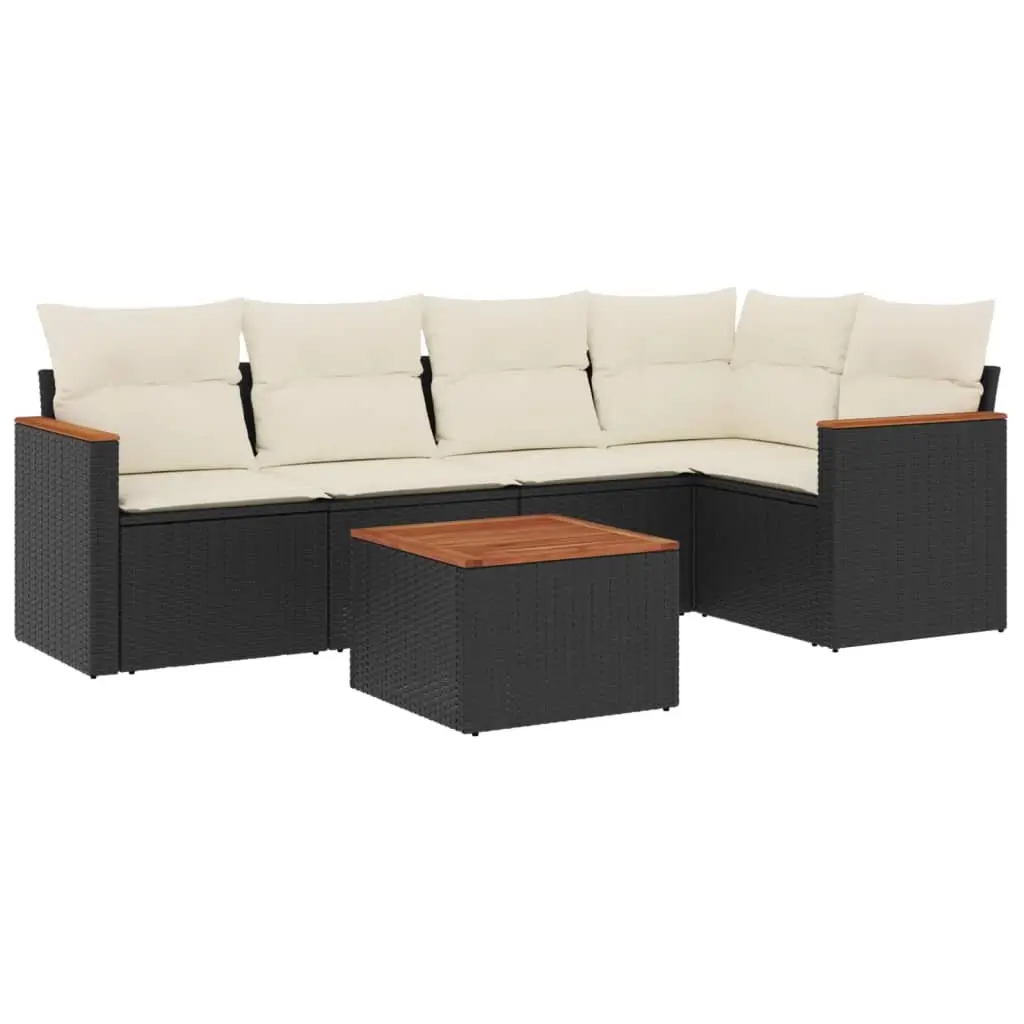 6 Piece Garden Sofa Set with Cushions Black Poly Rattan 3225951 - Furniture