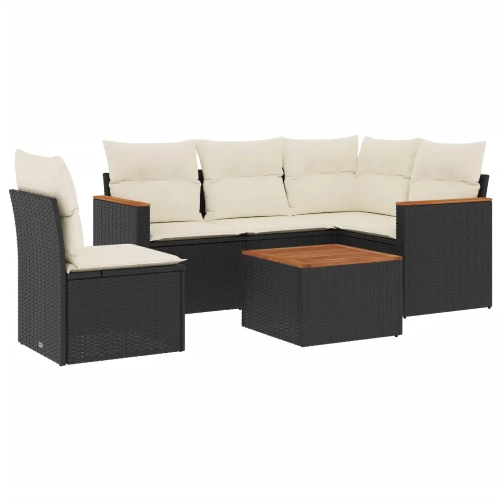 6 Piece Garden Sofa Set with Cushions Black Poly Rattan 3225979 - Furniture