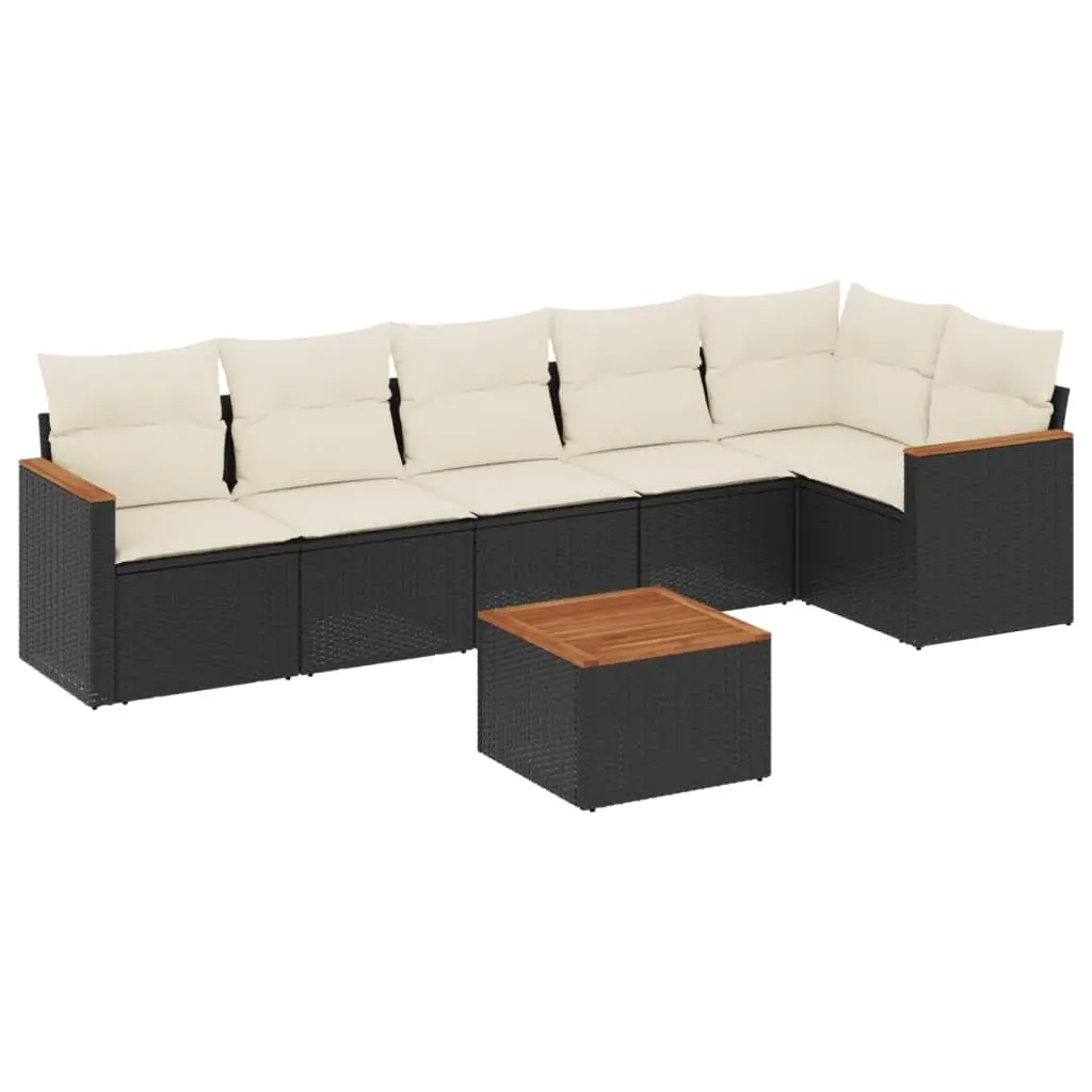 7 Piece Garden Sofa Set with Cushions Black Poly Rattan 3225993 - Furniture