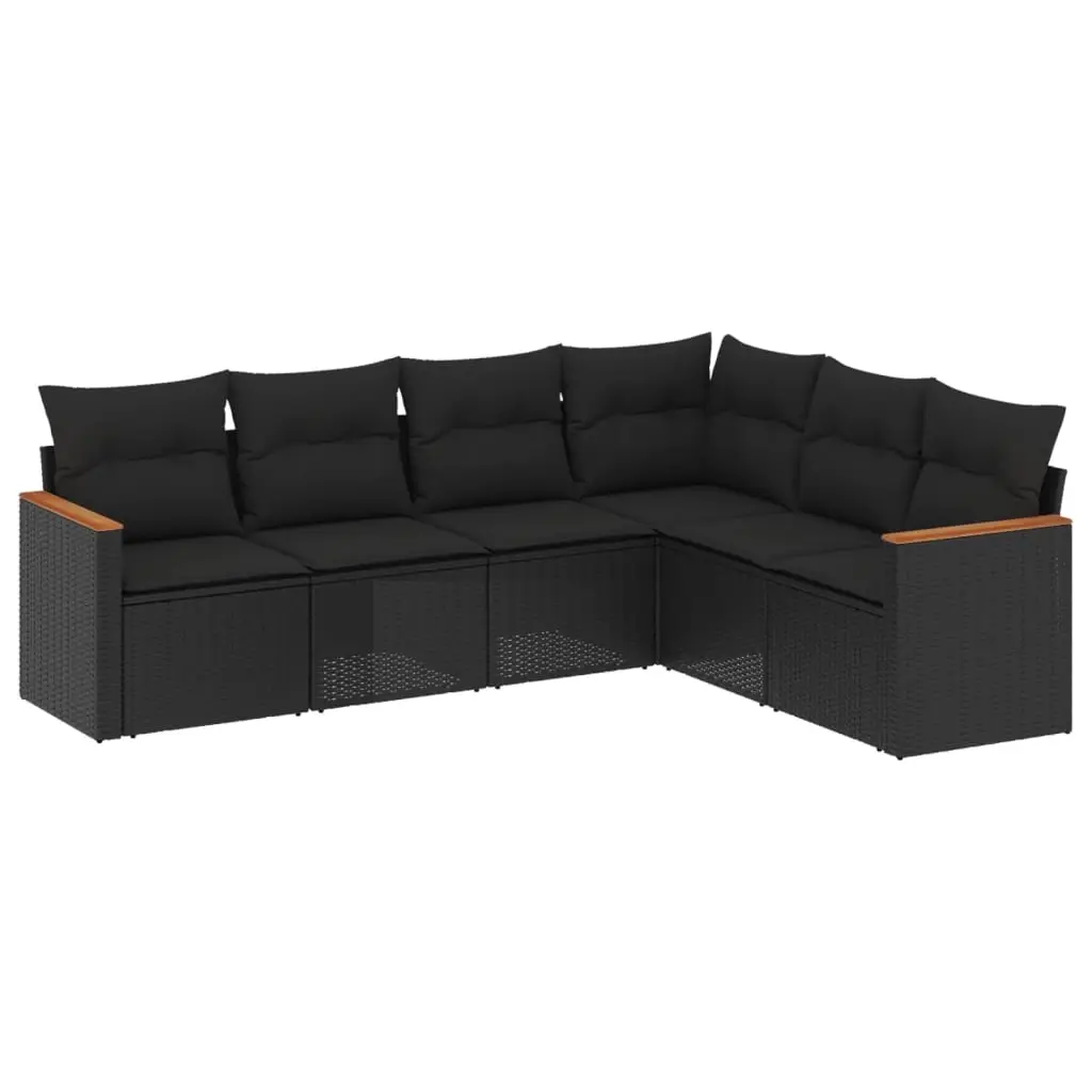 6 Piece Garden Sofa Set with Cushions Black Poly Rattan 3225999 - Furniture