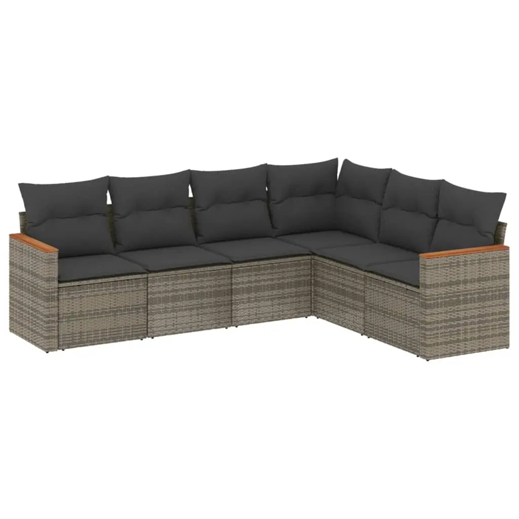 6 Piece Garden Sofa Set with Cushions Grey Poly Rattan 3226004 - Furniture