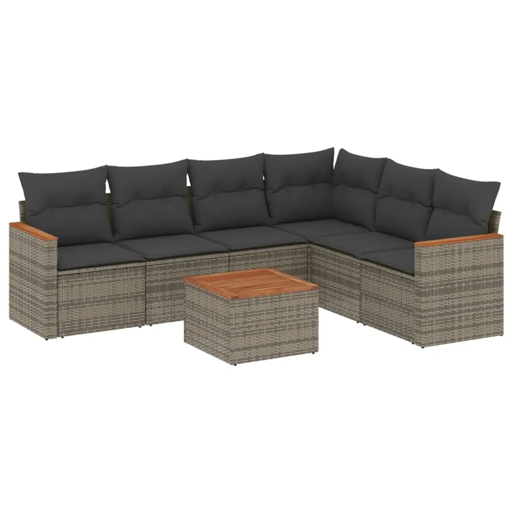 7 Piece Garden Sofa Set with Cushions Grey Poly Rattan 3226011 - Furniture