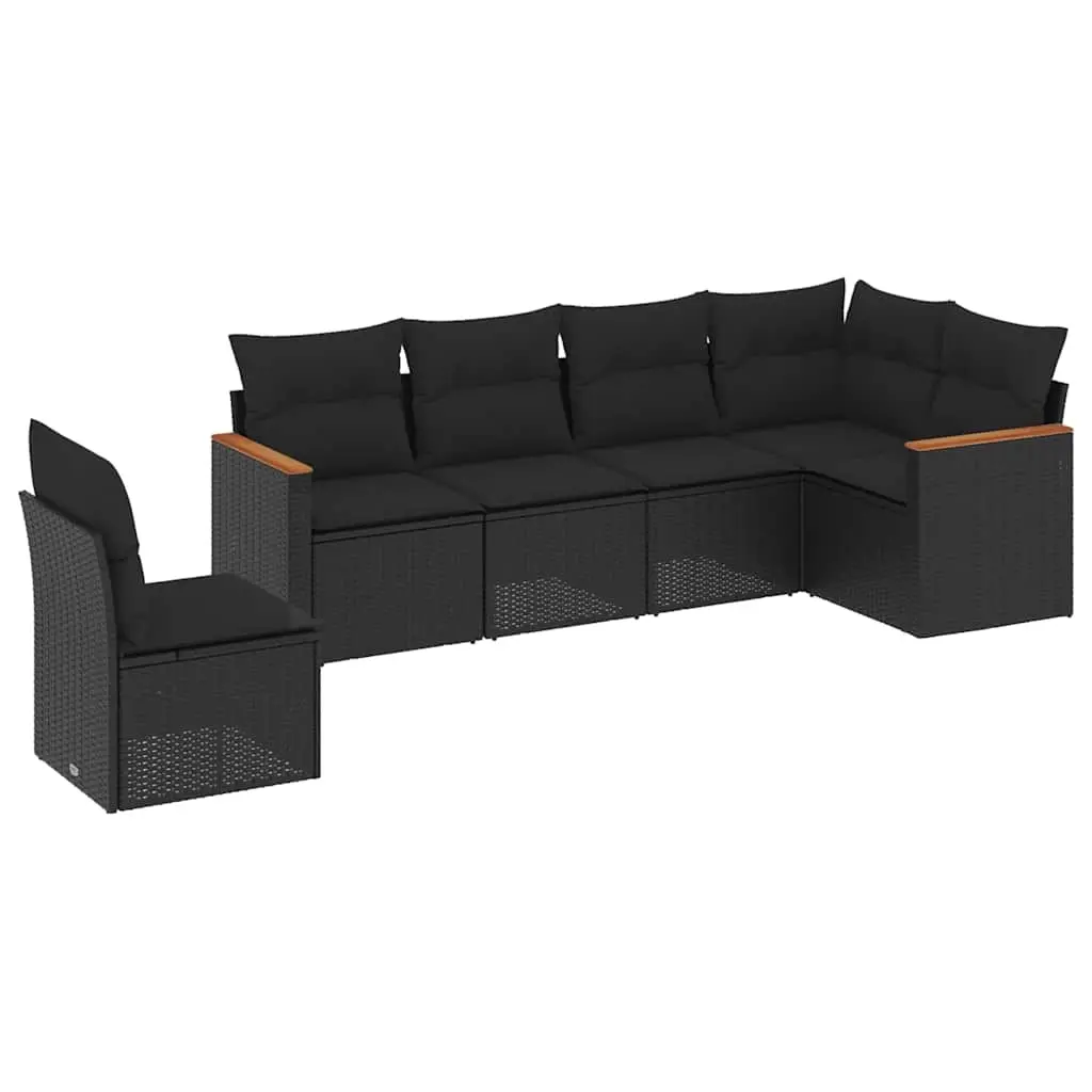 6 Piece Garden Sofa Set with Cushions Black Poly Rattan 3226013 - Furniture