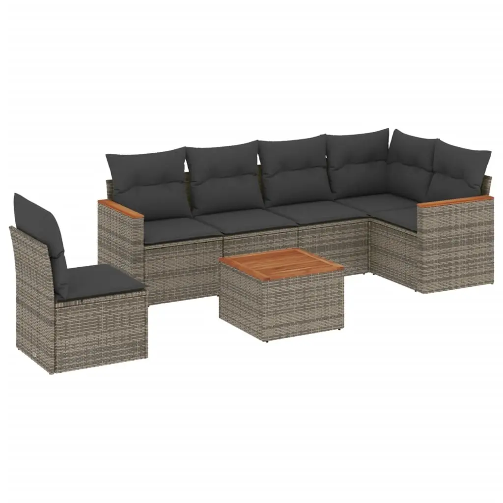 7 Piece Garden Sofa Set with Cushions Grey Poly Rattan 3226025 - Furniture