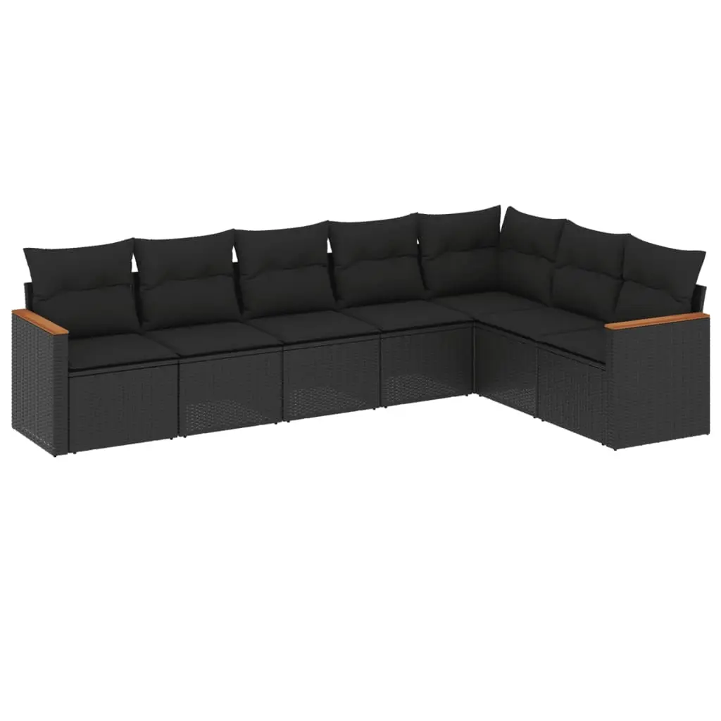 7 Piece Garden Sofa Set with Cushions Black Poly Rattan 3226027 - Furniture