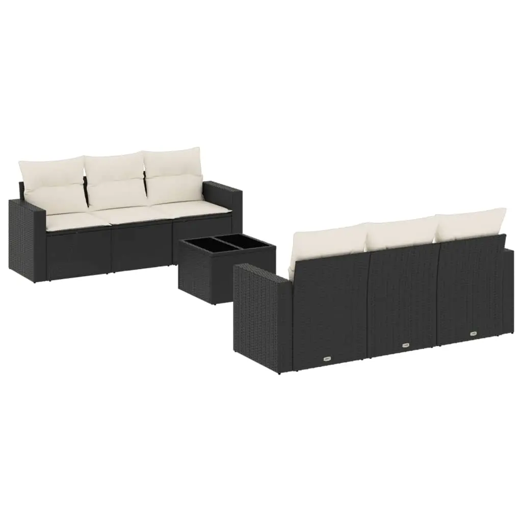 7 Piece Garden Sofa Set with Cushions Black Poly Rattan 3251043 - Furniture