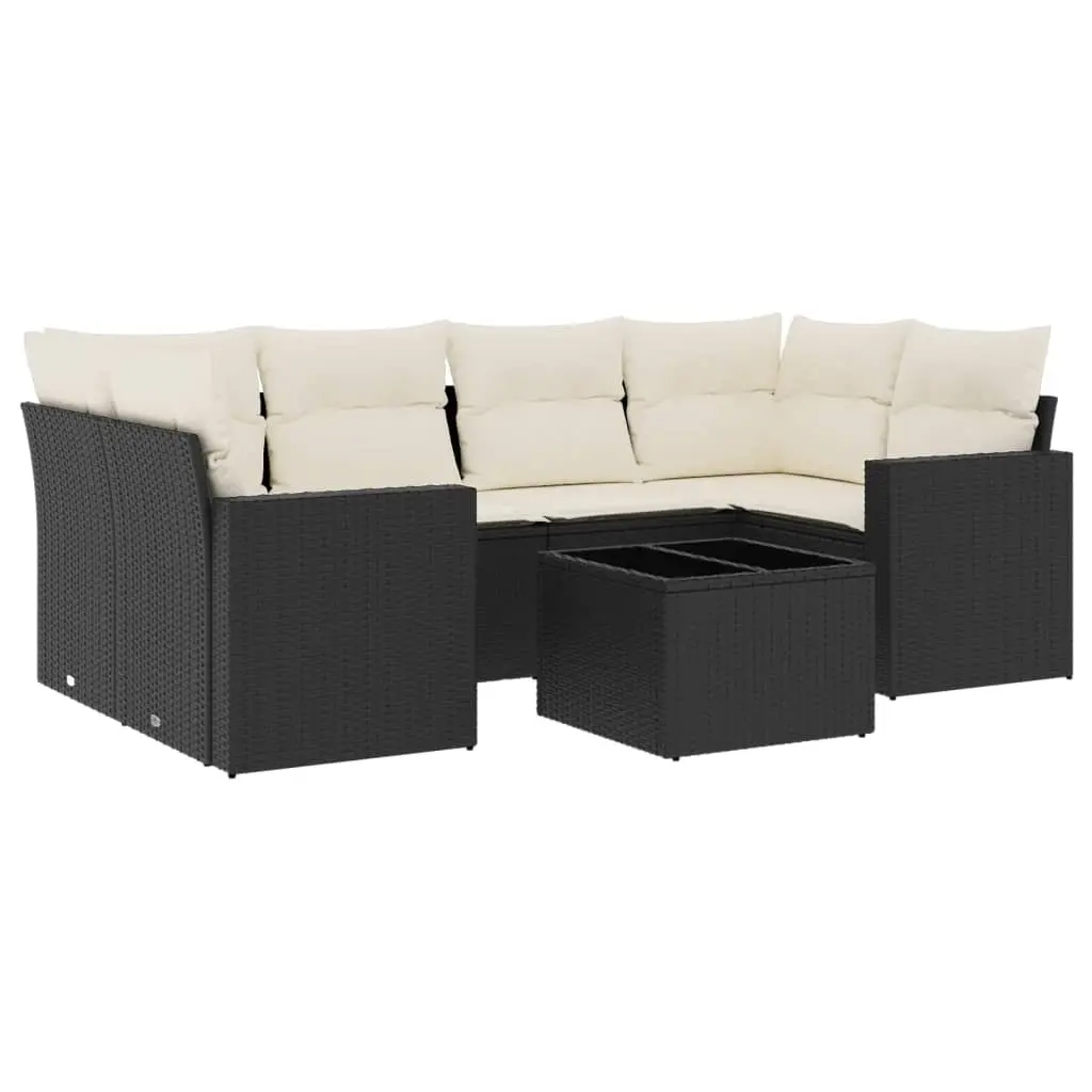 7 Piece Garden Sofa Set with Cushions Black Poly Rattan 3251053 - Furniture