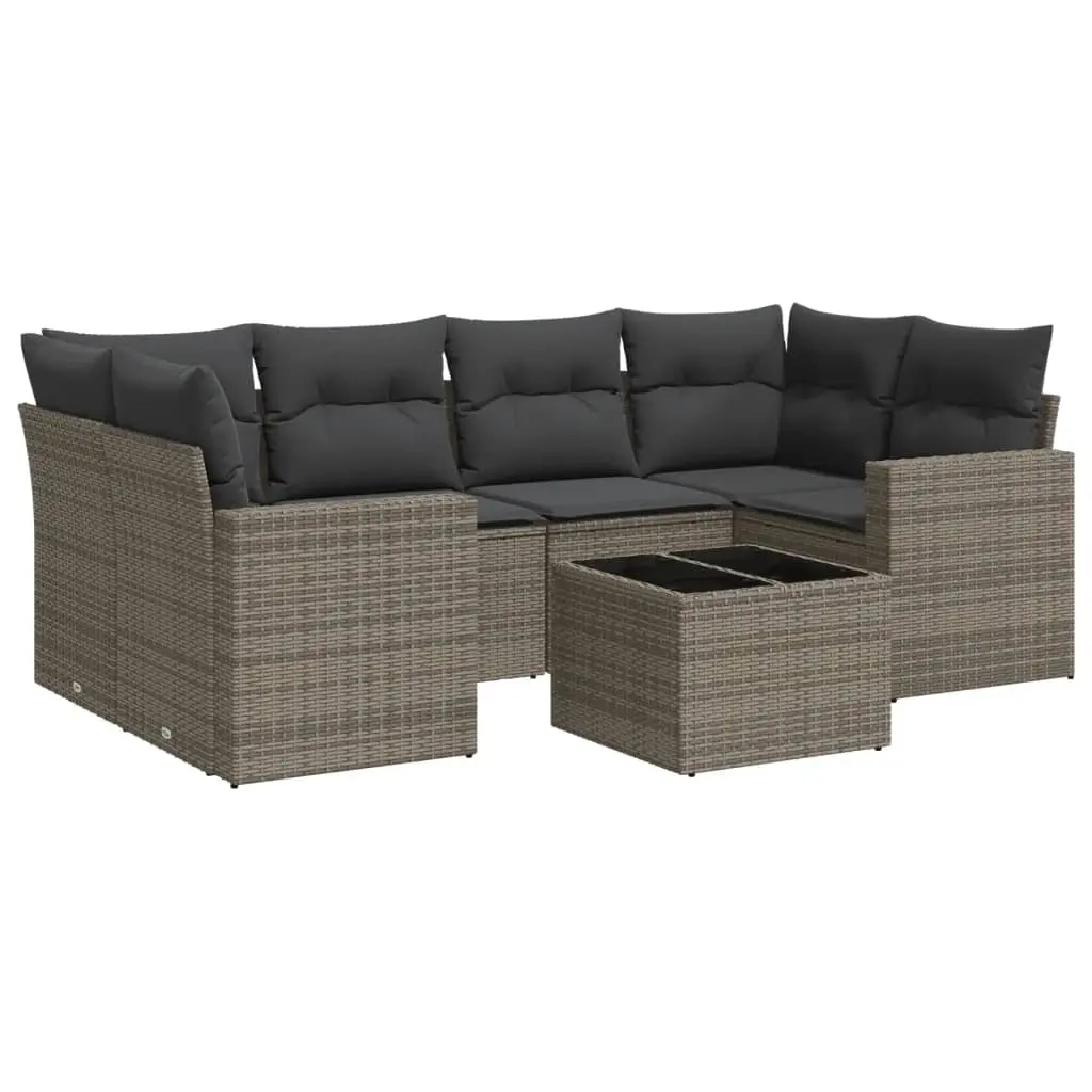 7 Piece Garden Sofa Set with Cushions Grey Poly Rattan 3251057 - Furniture