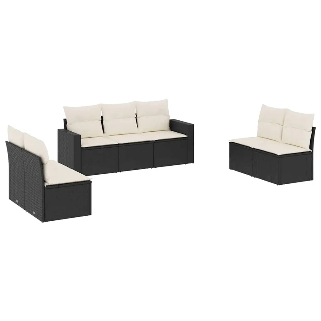 7 Piece Garden Sofa Set with Cushions Black Poly Rattan 3251163 - Furniture