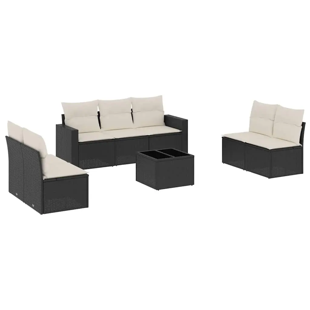 8 Piece Garden Sofa Set with Cushions Black Poly Rattan 3251173 - Furniture