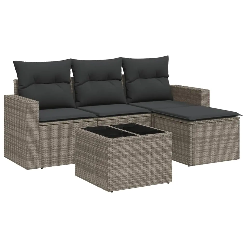 5 Piece Garden Sofa Set with Cushions Grey Poly Rattan 3251217 - Furniture