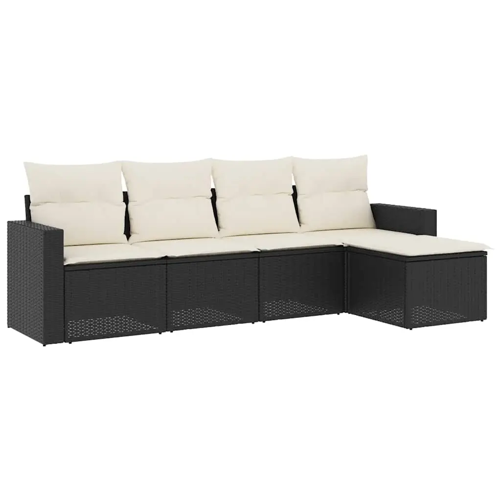 5 Piece Garden Sofa Set with Cushions Black Poly Rattan 3251223 - Furniture