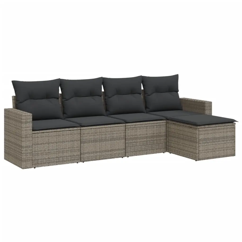 5 Piece Garden Sofa Set with Cushions Grey Poly Rattan 3251227 - Furniture
