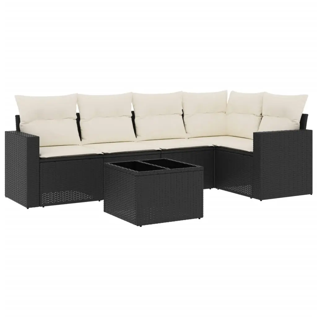 6 Piece Garden Sofa Set with Cushions Black Poly Rattan 3251273 - Furniture