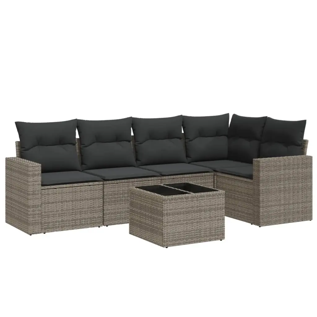 6 Piece Garden Sofa Set with Cushions Grey Poly Rattan 3251277 - Furniture