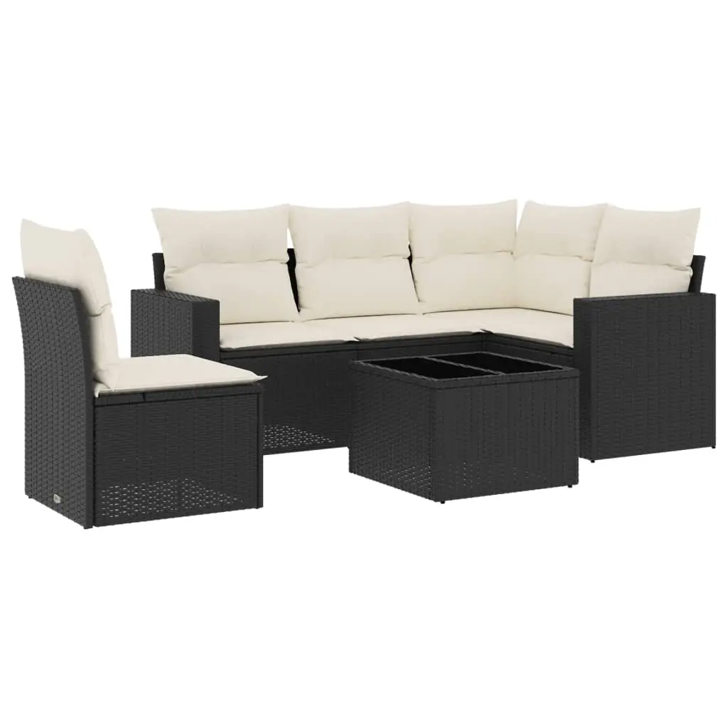6 Piece Garden Sofa Set with Cushions Black Poly Rattan 3251313 - Furniture
