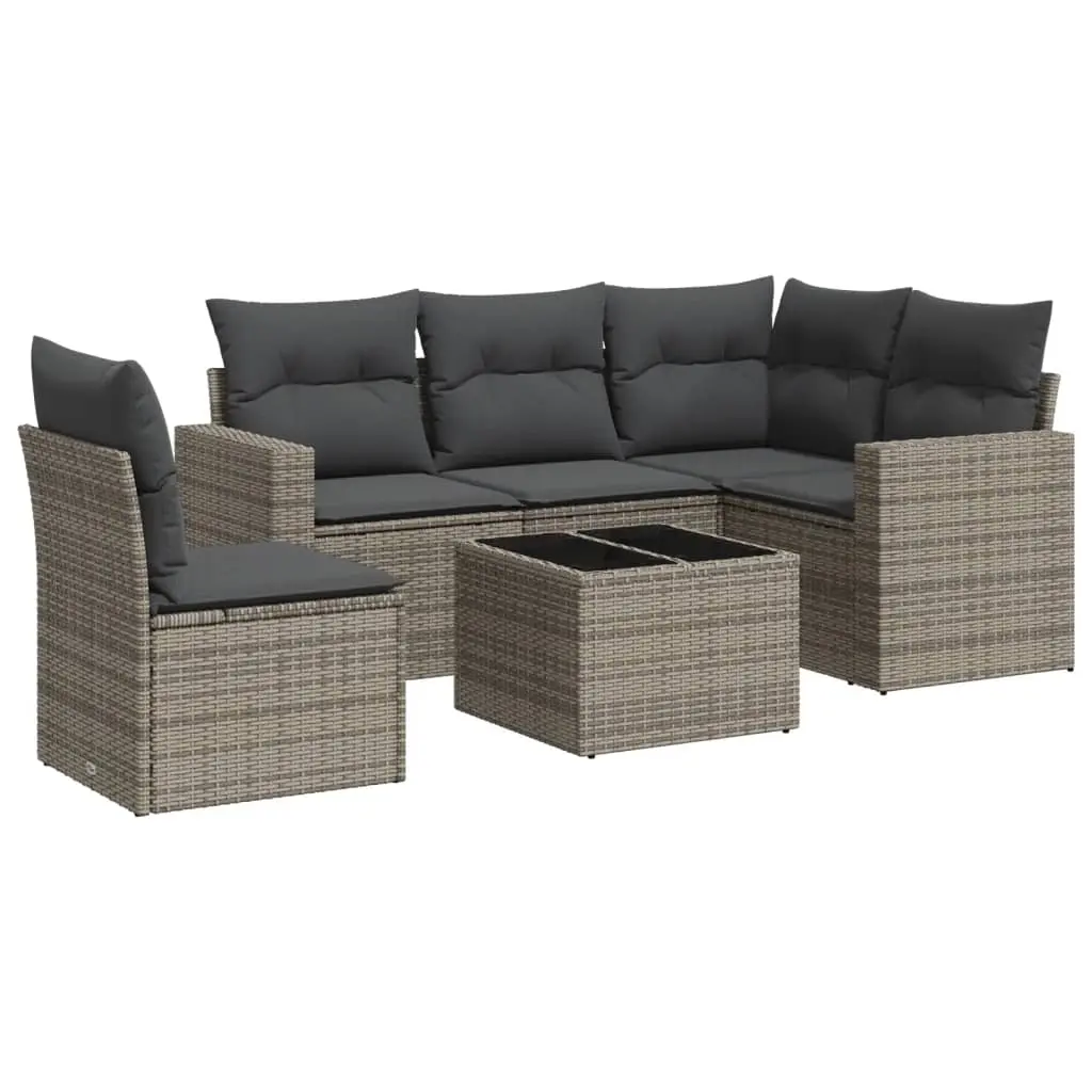 6 Piece Garden Sofa Set with Cushions Grey Poly Rattan 3251317 - Furniture
