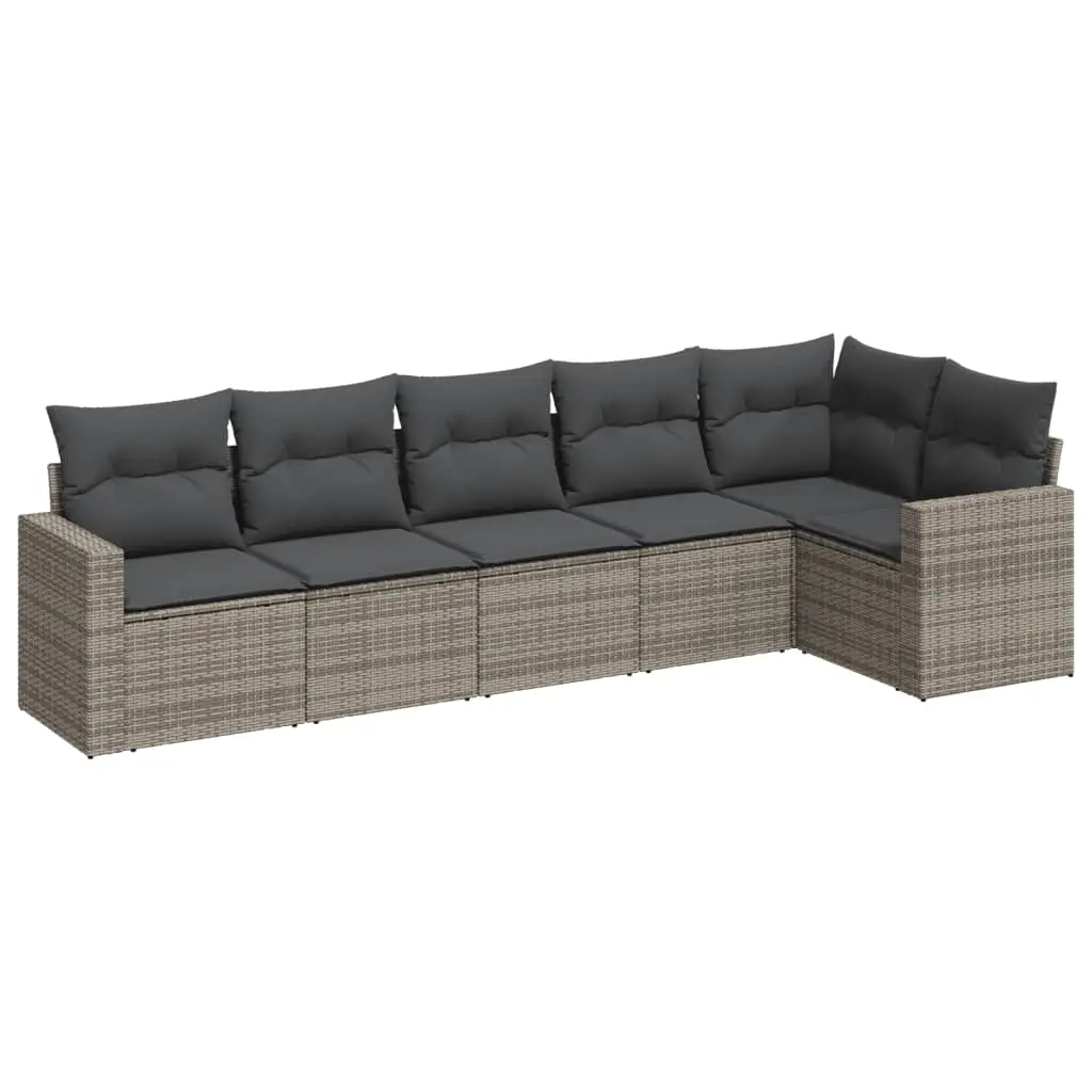 6 Piece Garden Sofa Set with Cushions Grey Poly Rattan 3251327 - Furniture