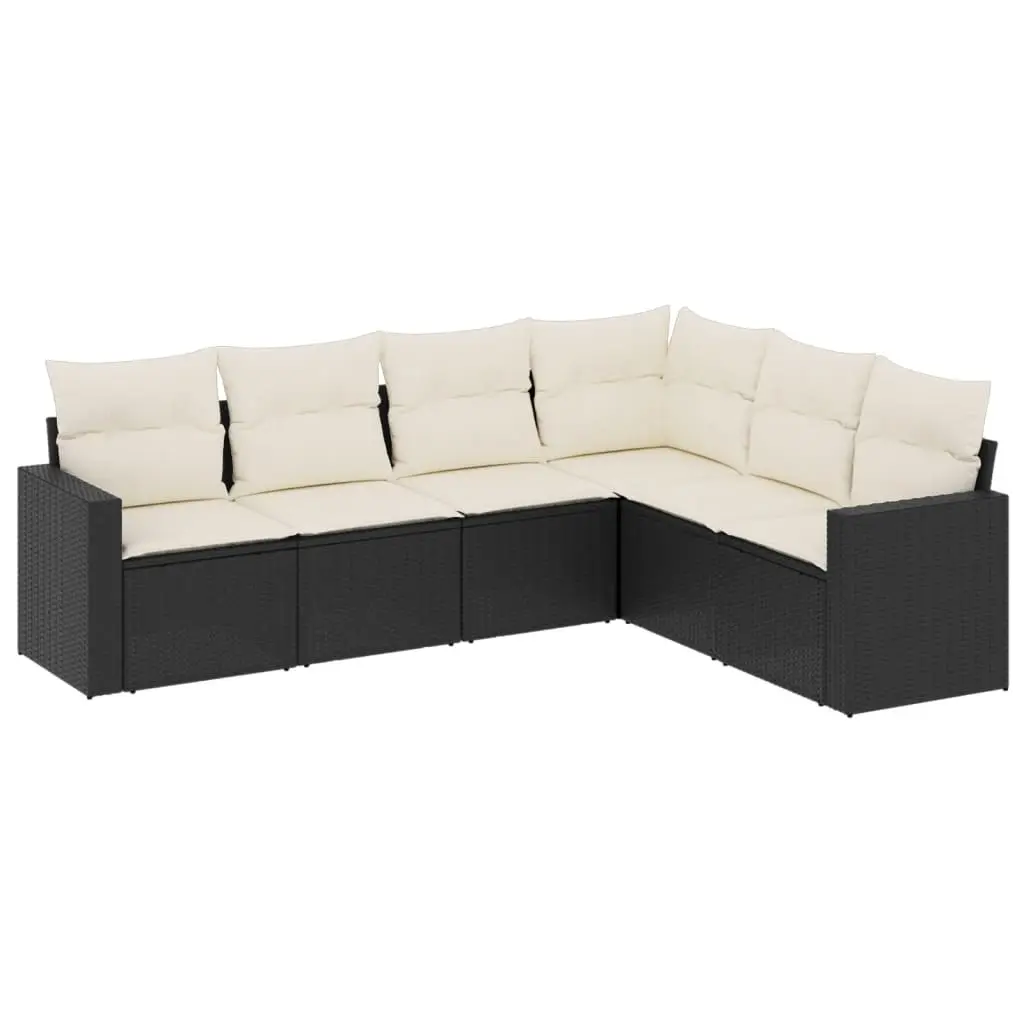 6 Piece Garden Sofa Set with Cushions Black Poly Rattan 3251343 - Furniture