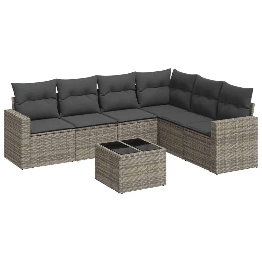 7 Piece Garden Sofa Set with Cushions Grey Poly Rattan 3251357 - Furniture