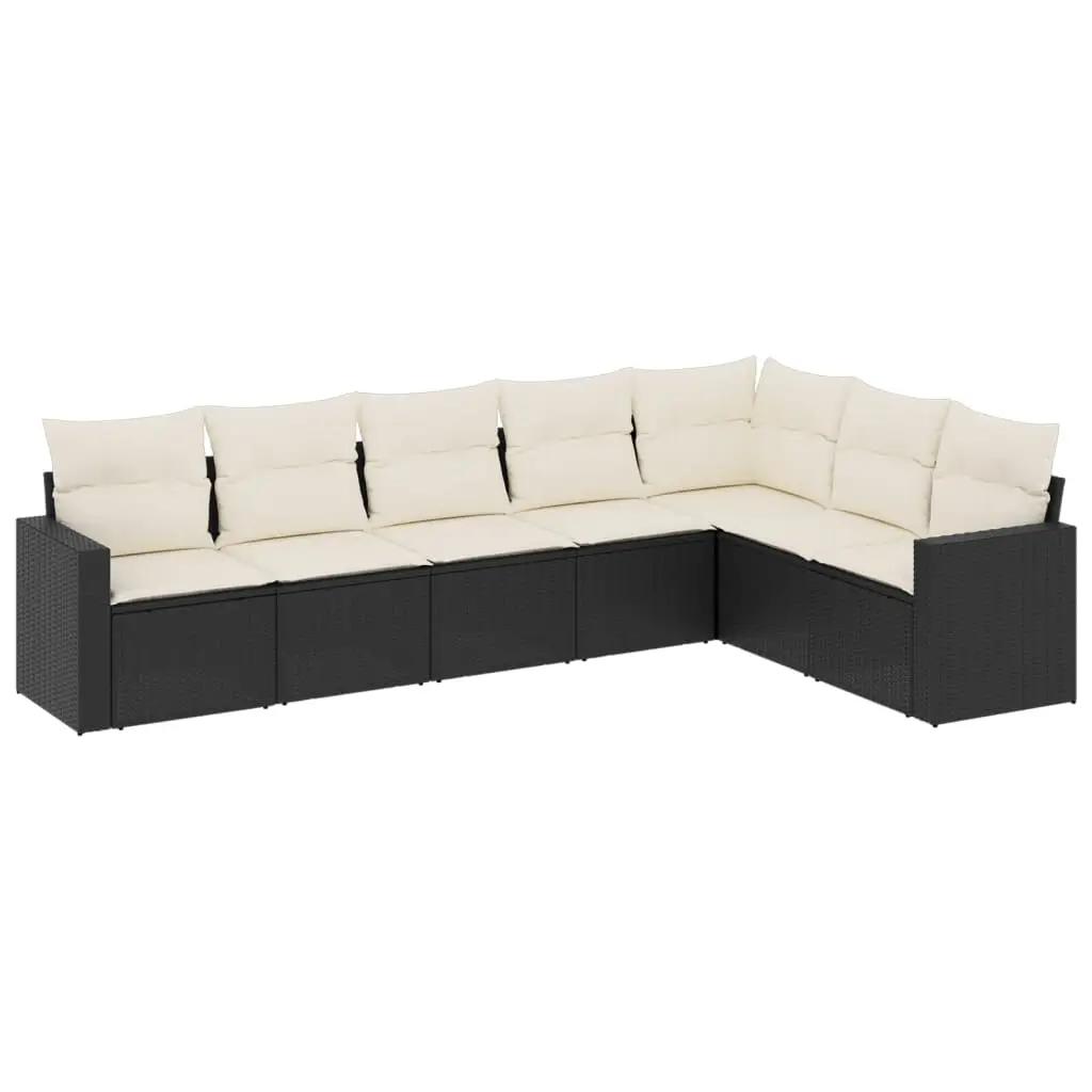 7 Piece Garden Sofa Set with Cushions Black Poly Rattan 3251383 - Furniture