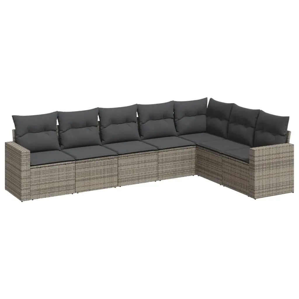 7 Piece Garden Sofa Set with Cushions Grey Poly Rattan 3251387 - Furniture