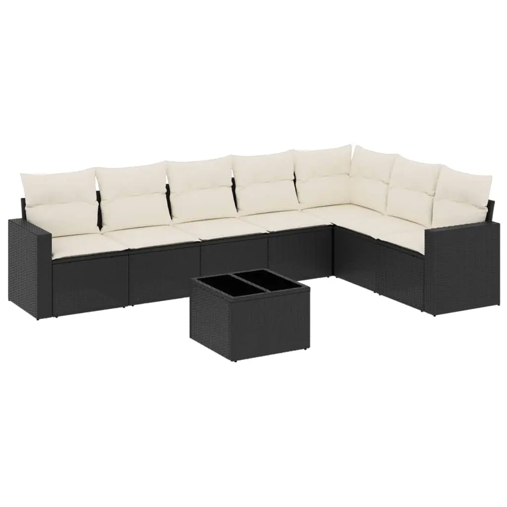8 Piece Garden Sofa Set with Cushions Black Poly Rattan 3251393 - Furniture