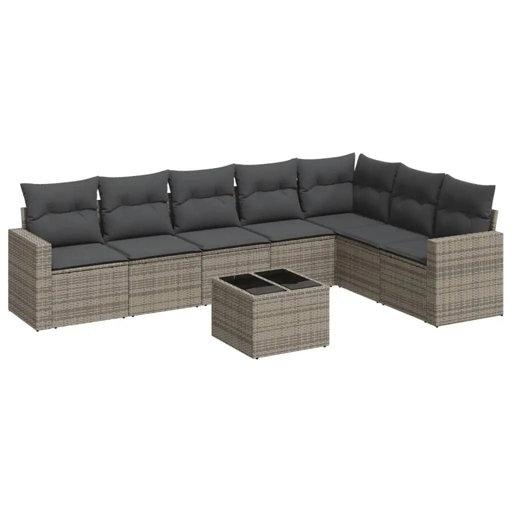 8 Piece Garden Sofa Set with Cushions Grey Poly Rattan 3251397 - Furniture