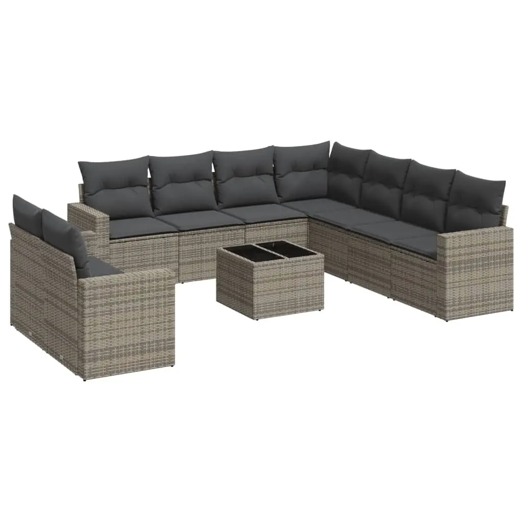 10 Piece Garden Sofa Set with Cushions Grey Poly Rattan 3251497 - Furniture
