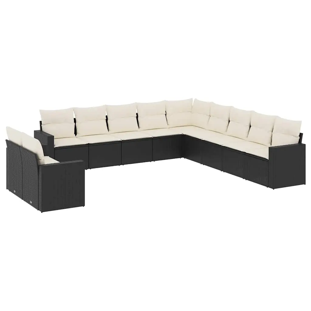 11 Piece Garden Sofa Set with Cushions Black Poly Rattan 3251523 - Furniture