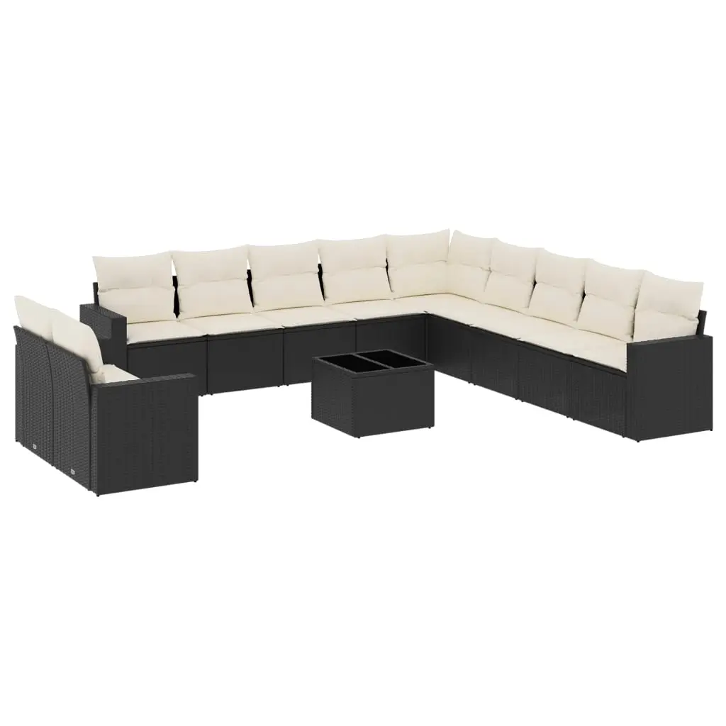 12 Piece Garden Sofa Set with Cushions Black Poly Rattan 3251533 - Furniture