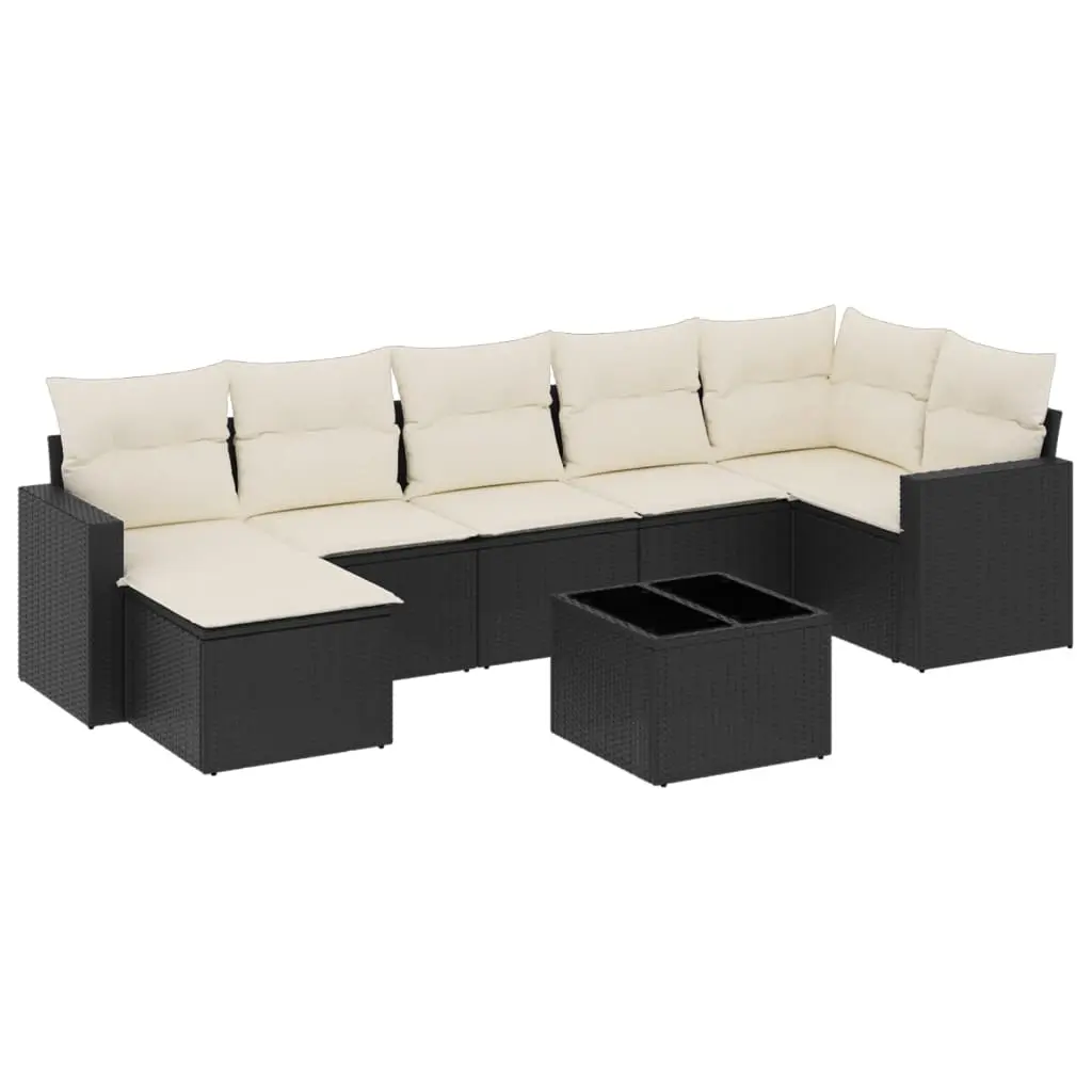 8 Piece Garden Sofa Set with Cushions Black Poly Rattan 3251623 - Furniture