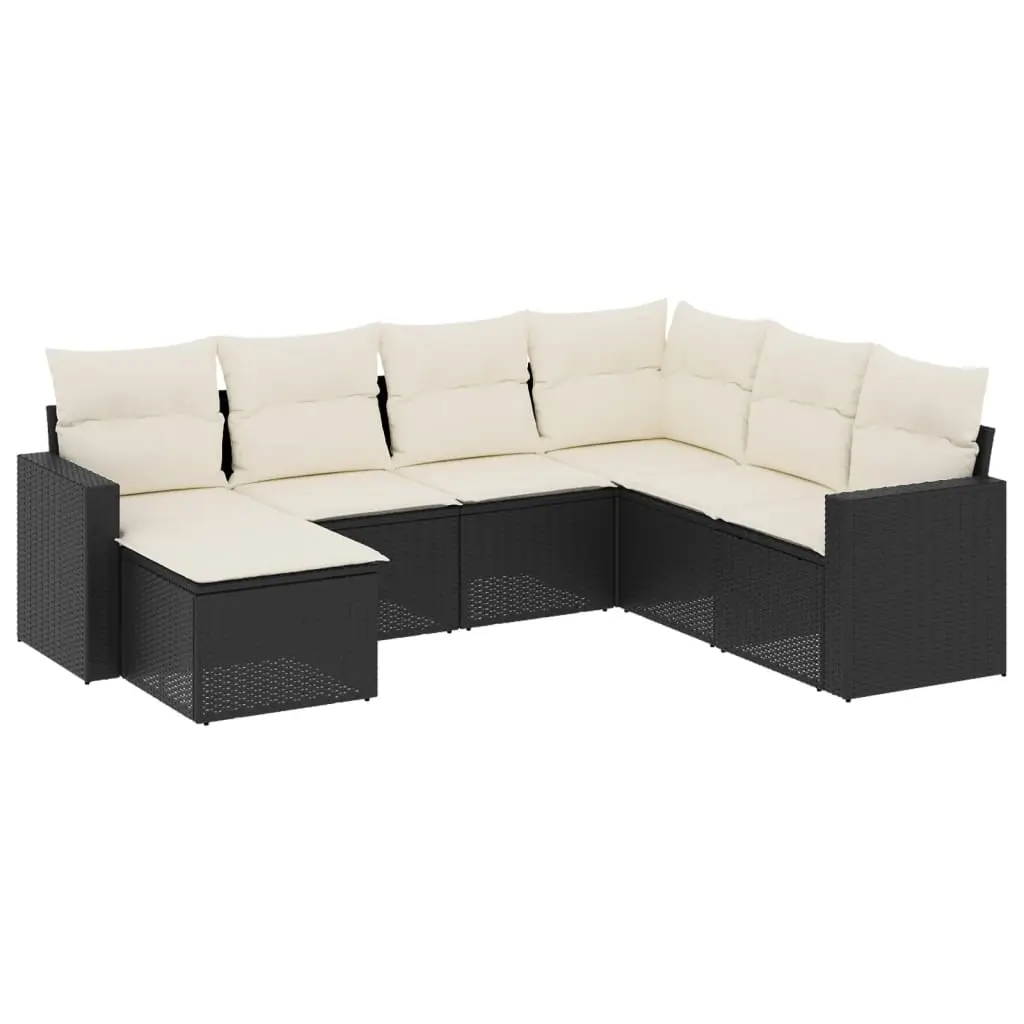7 Piece Garden Sofa Set with Cushions Black Poly Rattan 3251633 - Furniture