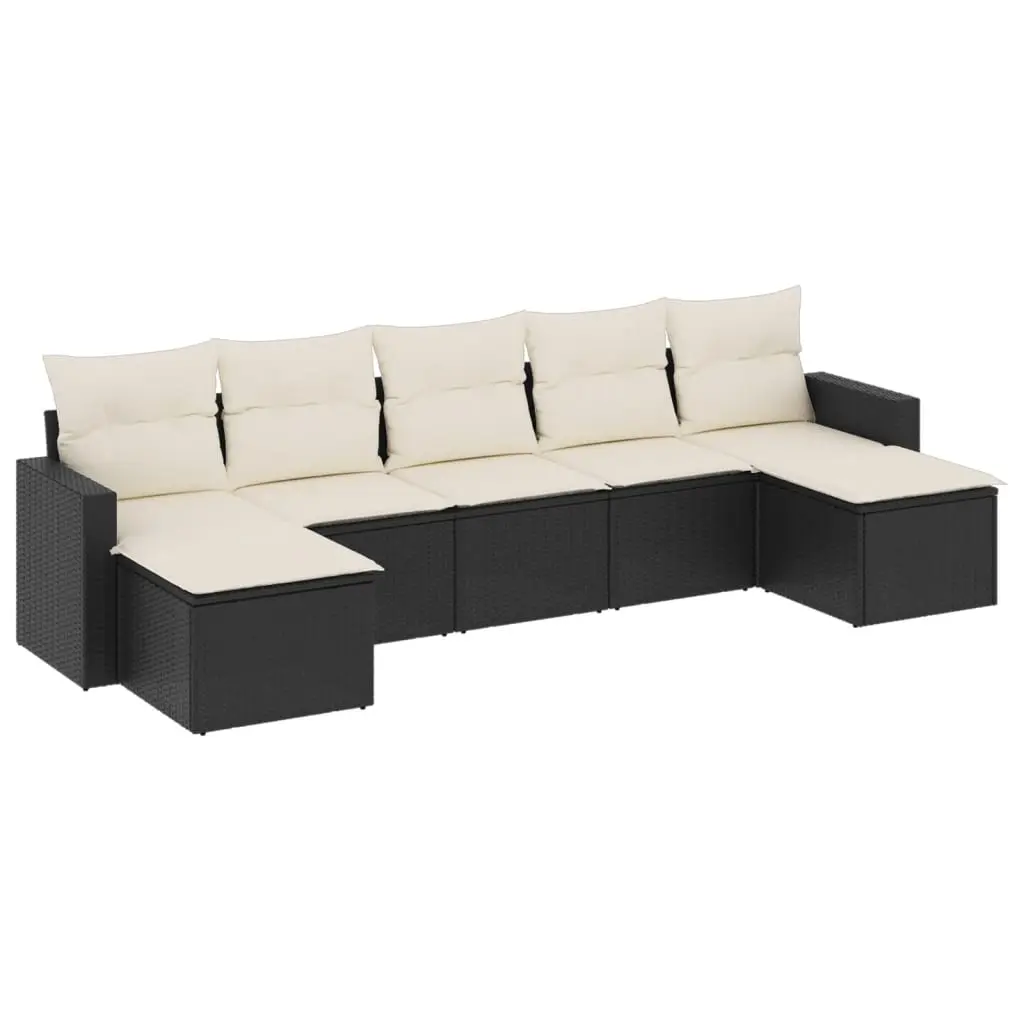 7 Piece Garden Sofa Set with Cushions Black Poly Rattan 3251673 - Furniture