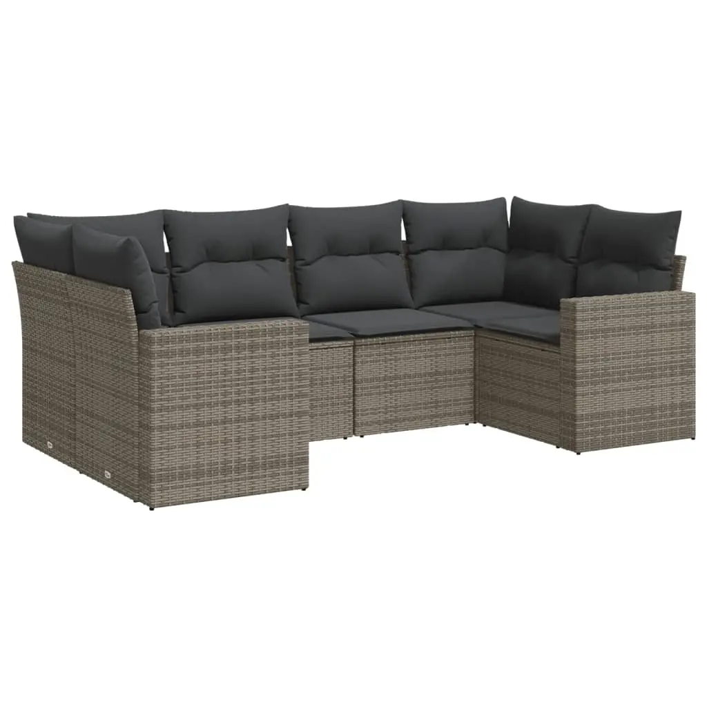 6 Piece Garden Sofa Set with Cushions Grey Poly Rattan 3251717 - Furniture