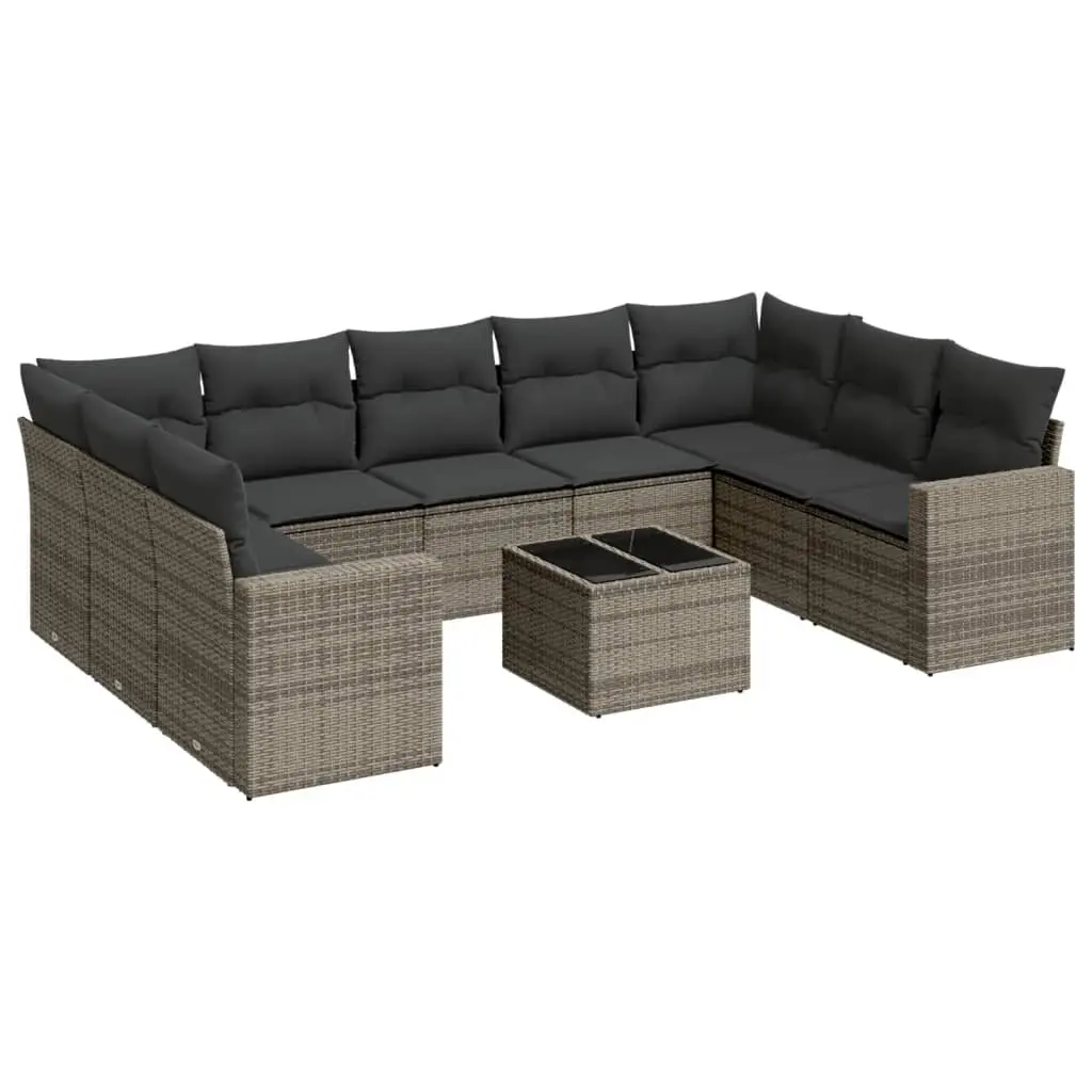 10 Piece Garden Sofa Set with Cushions Grey Poly Rattan 3251747 - Furniture