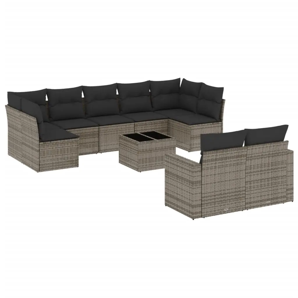 10 Piece Garden Sofa Set with Cushions Grey Poly Rattan 3251767 - Furniture