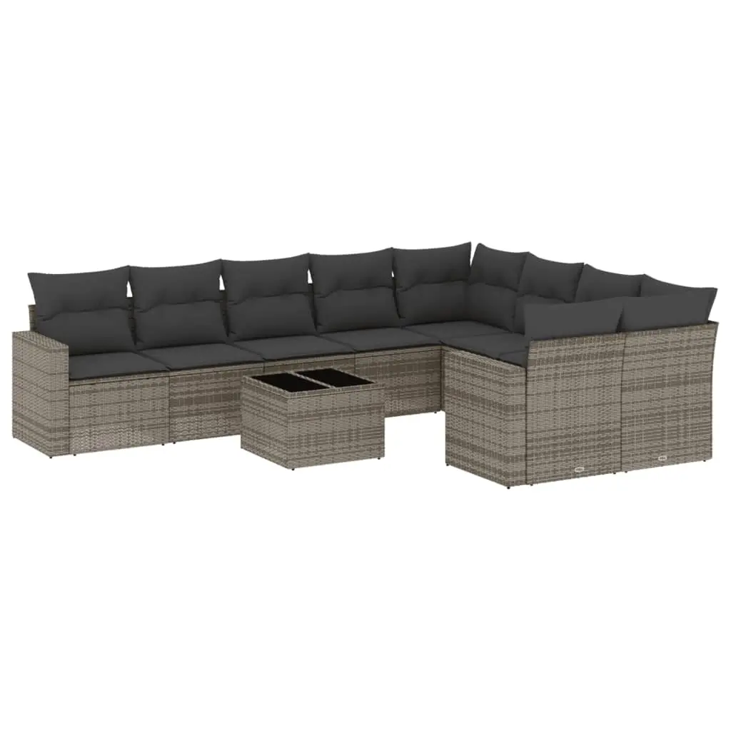 10 Piece Garden Sofa Set with Cushions Grey Poly Rattan 3251787 - Furniture