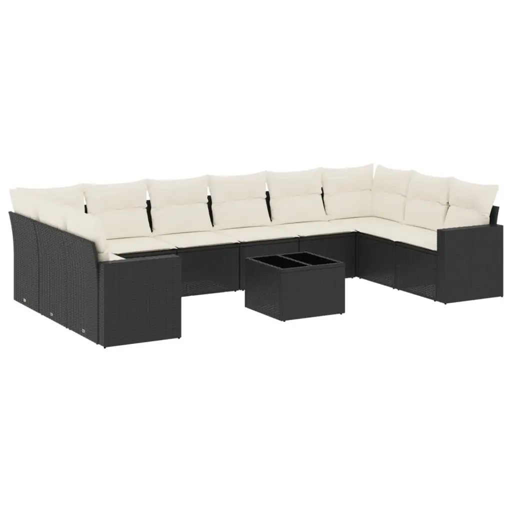 11 Piece Garden Sofa Set with Cushions Black Poly Rattan 3251813 - Furniture