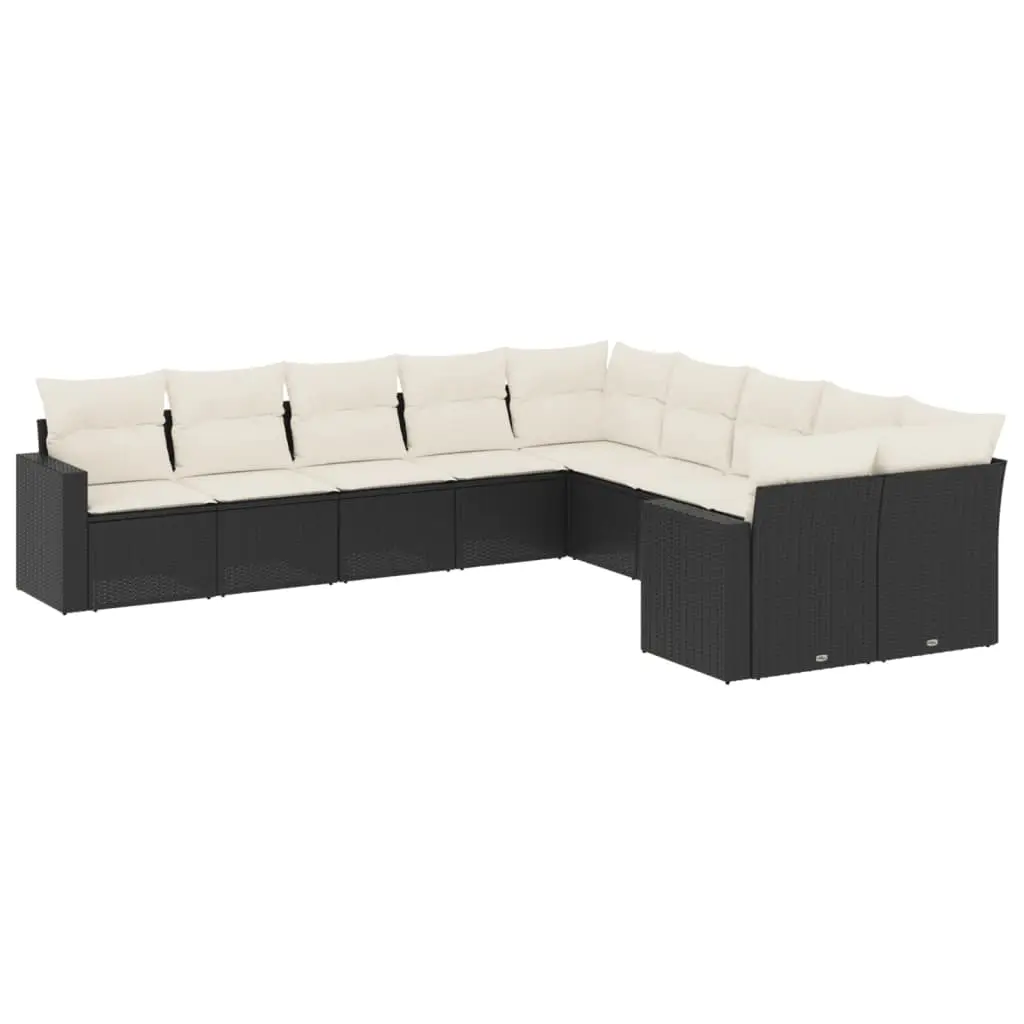 10 Piece Garden Sofa Set with Cushions Black Poly Rattan 3251843 - Furniture