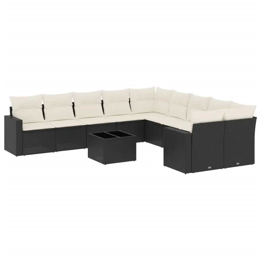 11 Piece Garden Sofa Set with Cushions Black Poly Rattan 3251853 - Furniture