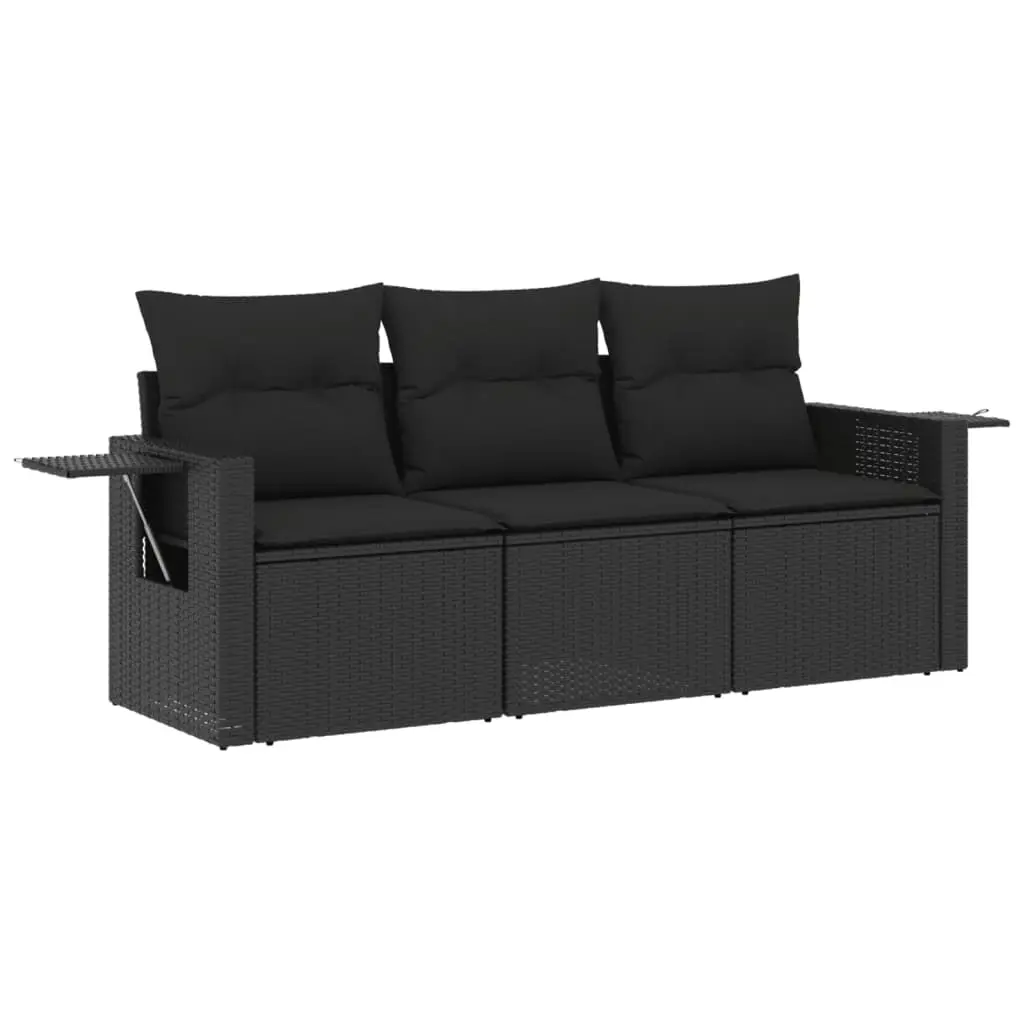 3 Piece Garden Sofa Set with Cushions Black Poly Rattan 3252192 - Furniture