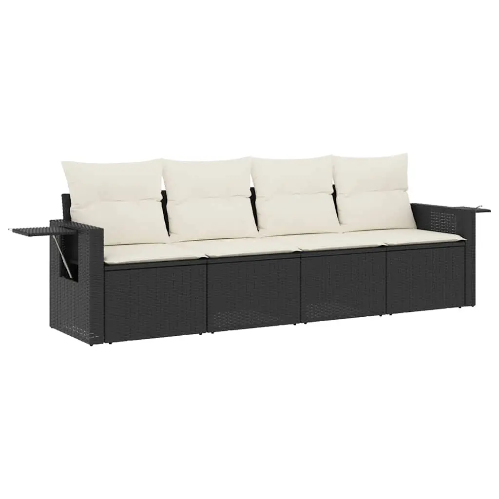 4 Piece Garden Sofa Set with Cushions Black Poly Rattan 3252213 - Furniture