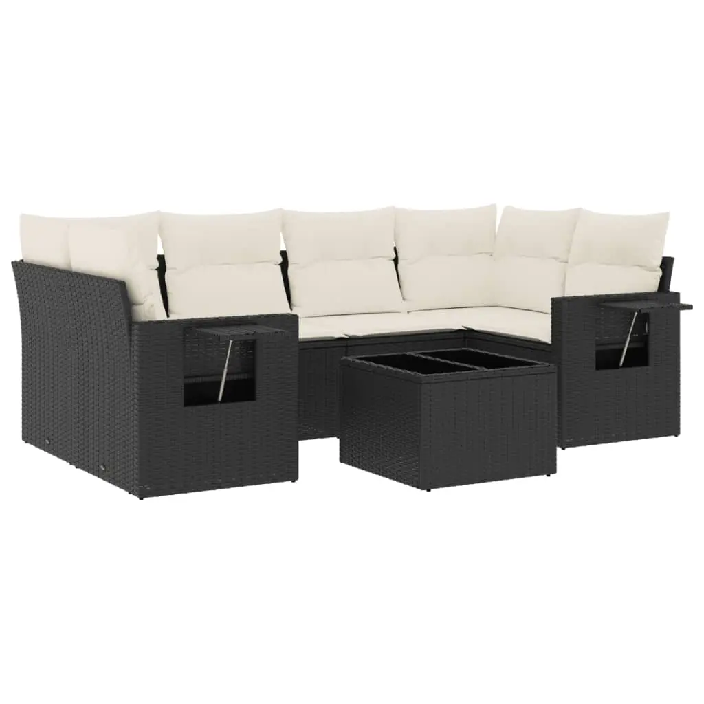 7 Piece Garden Sofa Set with Cushions Black Poly Rattan 3252253 - Furniture