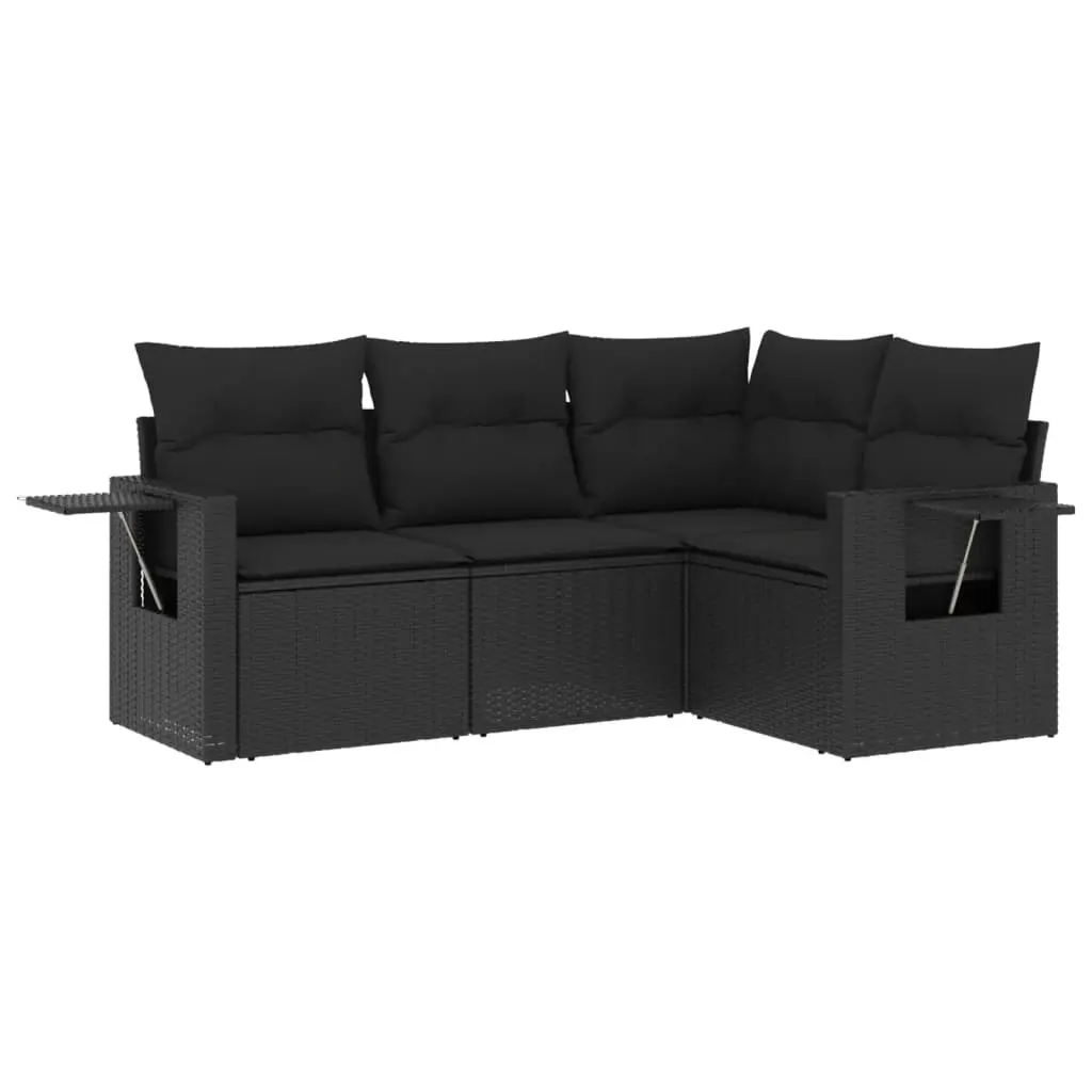 4 Piece Garden Sofa Set with Cushions Black Poly Rattan 3252442 - Furniture