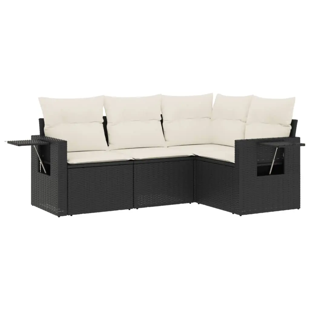 4 Piece Garden Sofa Set with Cushions Black Poly Rattan 3252443 - Furniture