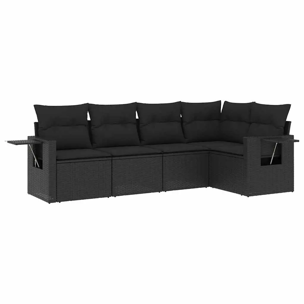 5 Piece Garden Sofa Set with Cushions Black Poly Rattan 3252462 - Furniture