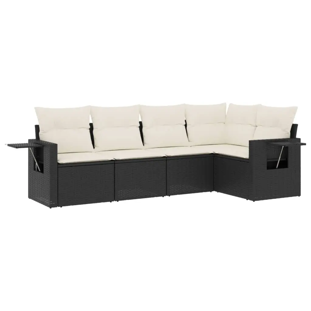 5 Piece Garden Sofa Set with Cushions Black Poly Rattan 3252463 - Furniture