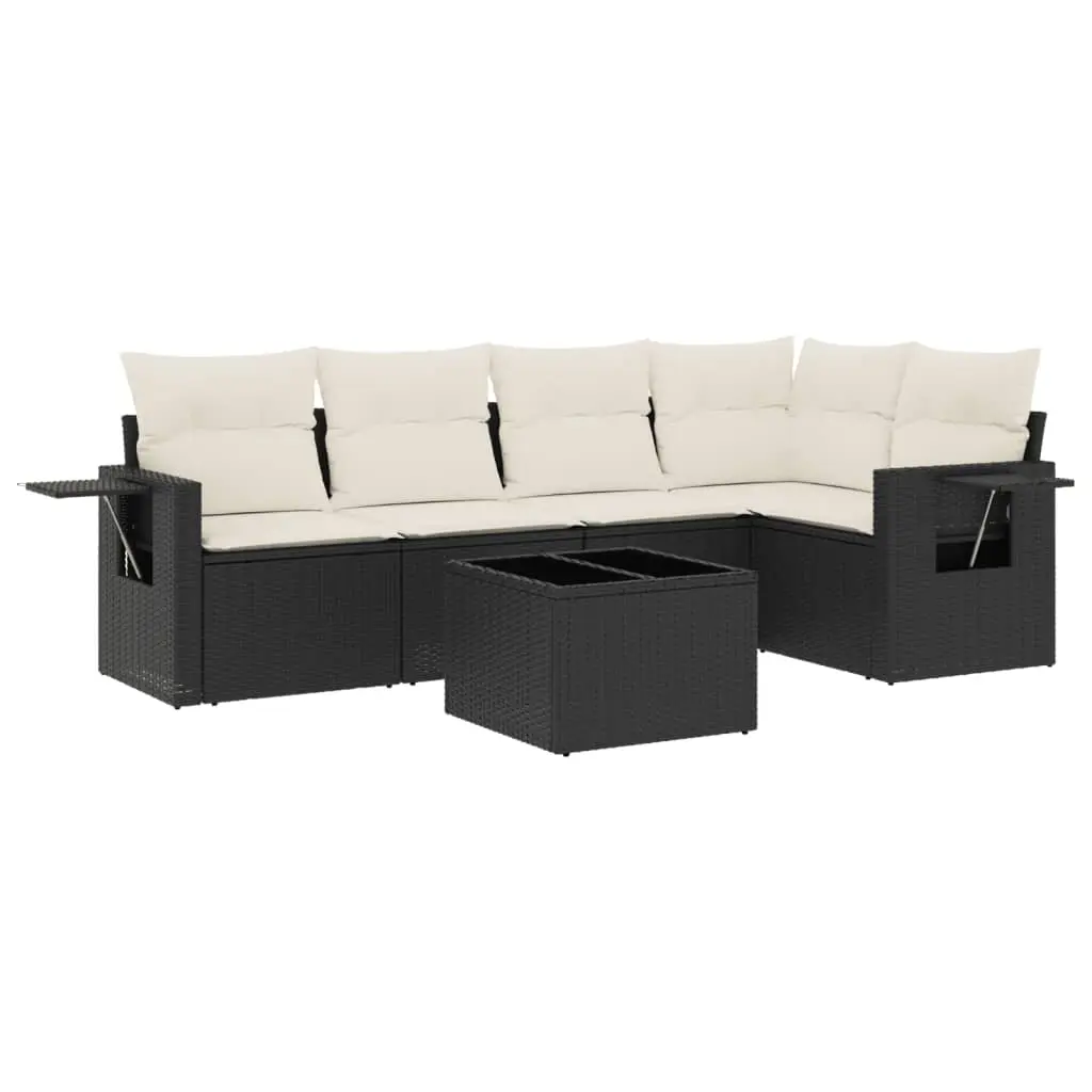 6 Piece Garden Sofa Set with Cushions Black Poly Rattan 3252473 - Furniture