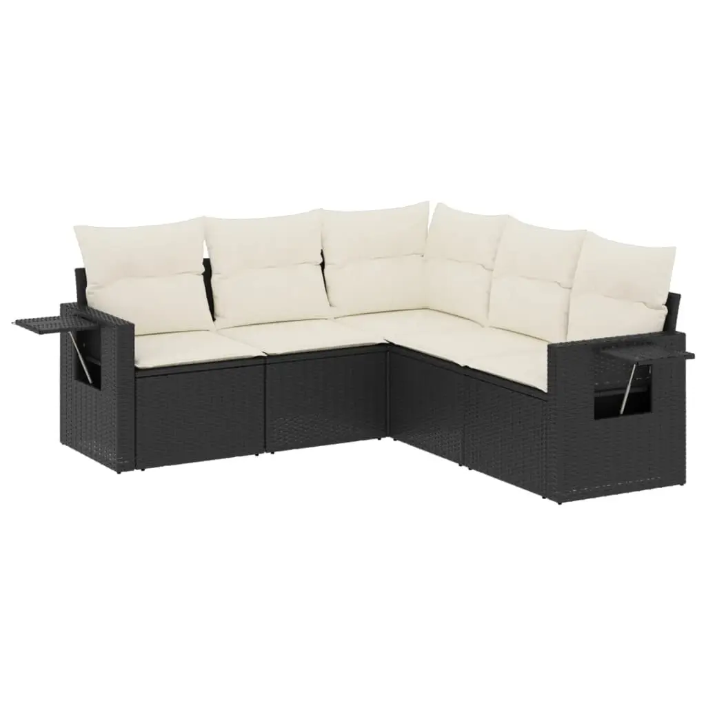 5 Piece Garden Sofa Set with Cushions Black Poly Rattan 3252483 - Furniture
